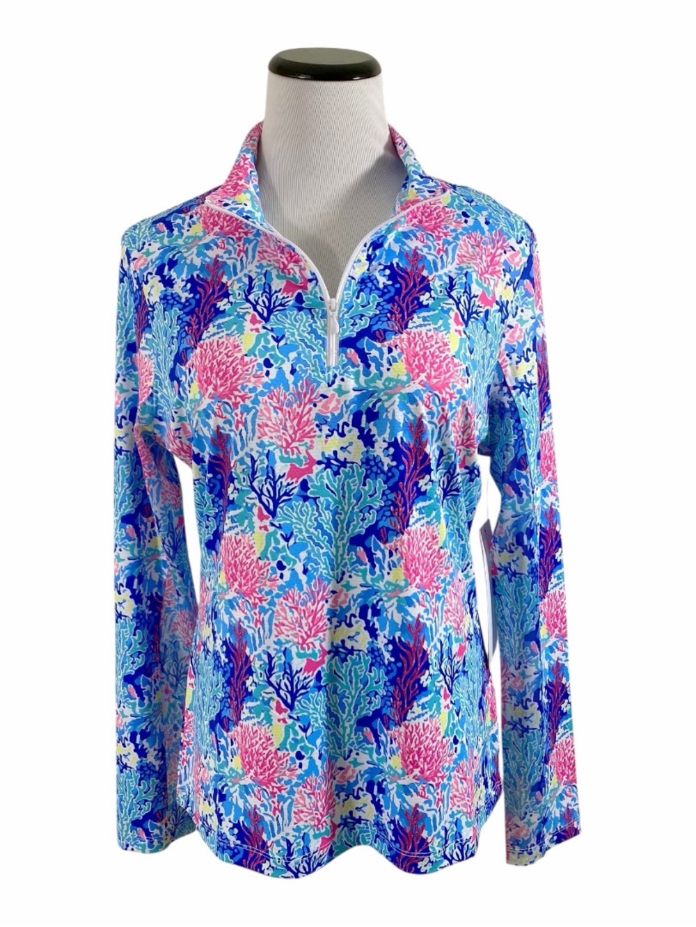 Gottex Athletic Lightweight 1/4 Zip Long Sleeve Top Sz L Sea Time Blue